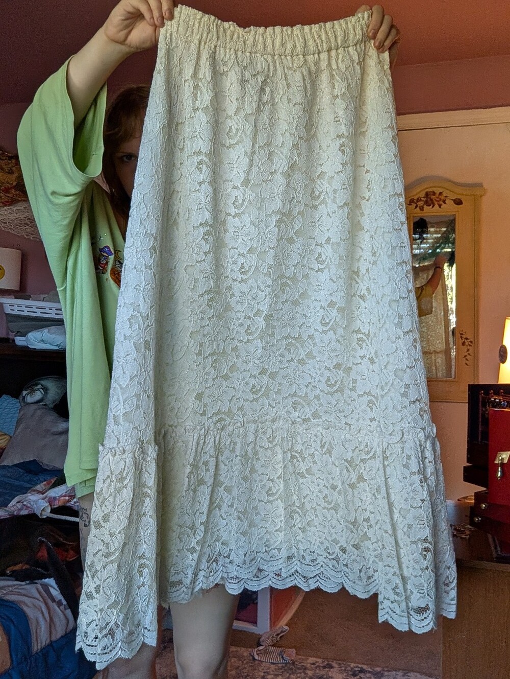 VTG White Lace Maxi Skirt